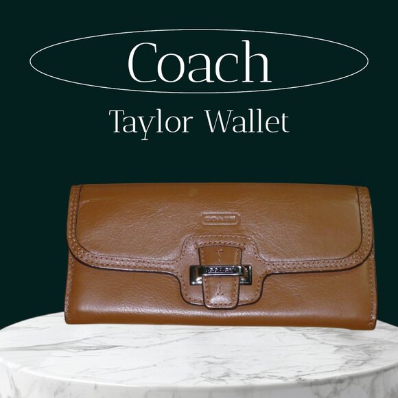 Coach Accessories - Coach Taylor Wallet Tan & Brown Leather Slim Card Case Organizer, 7.75" x 3.75"